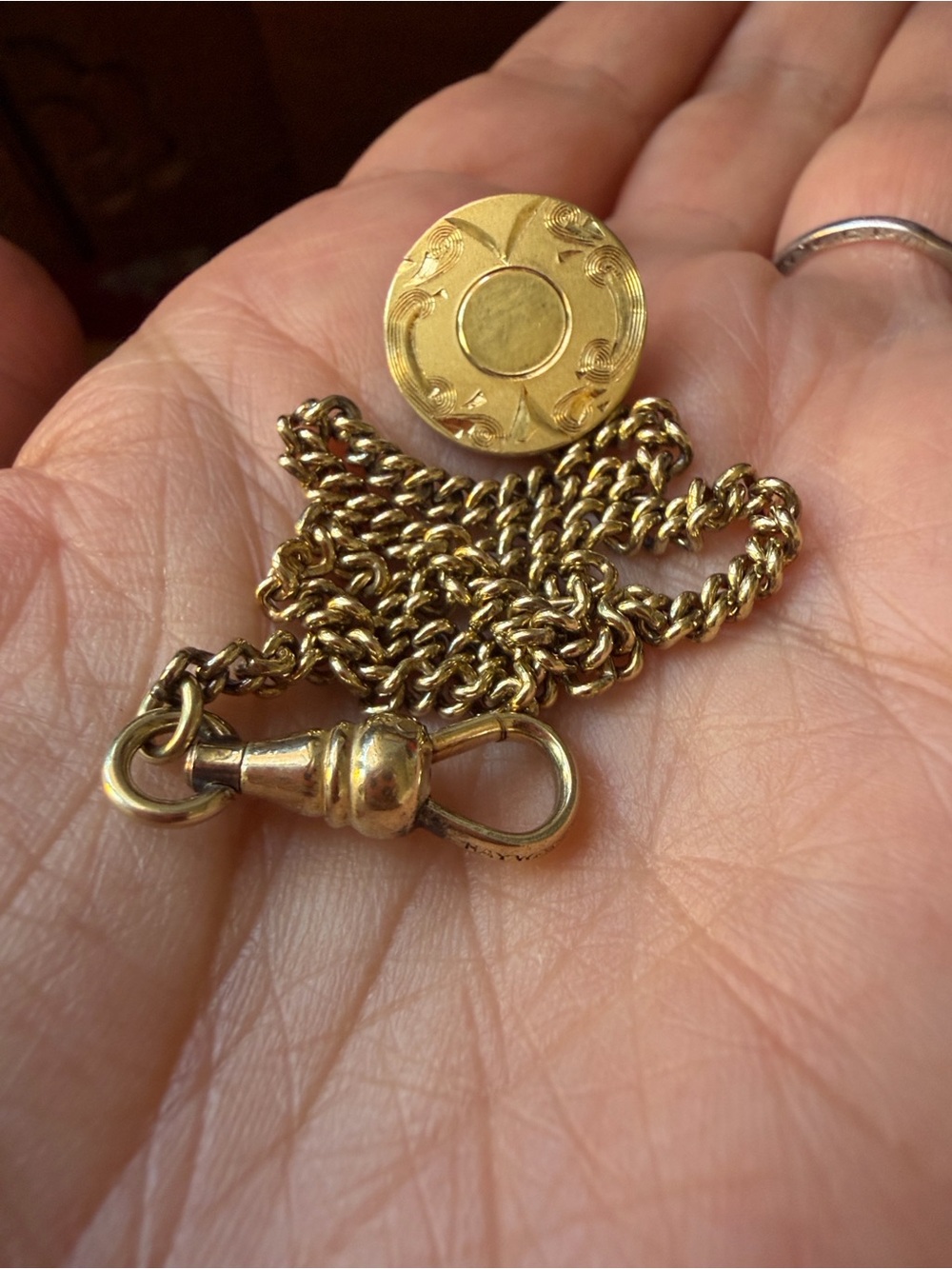 Vintage Gold Filled Curb Link Watch Chain Dog Clip and Fob